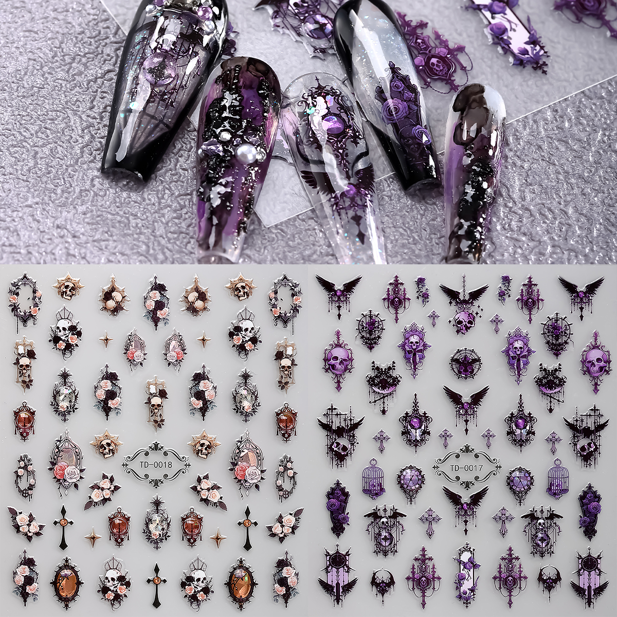 Nail Art Vintage - 2pcs 5D Pink Purple Gothic Nail