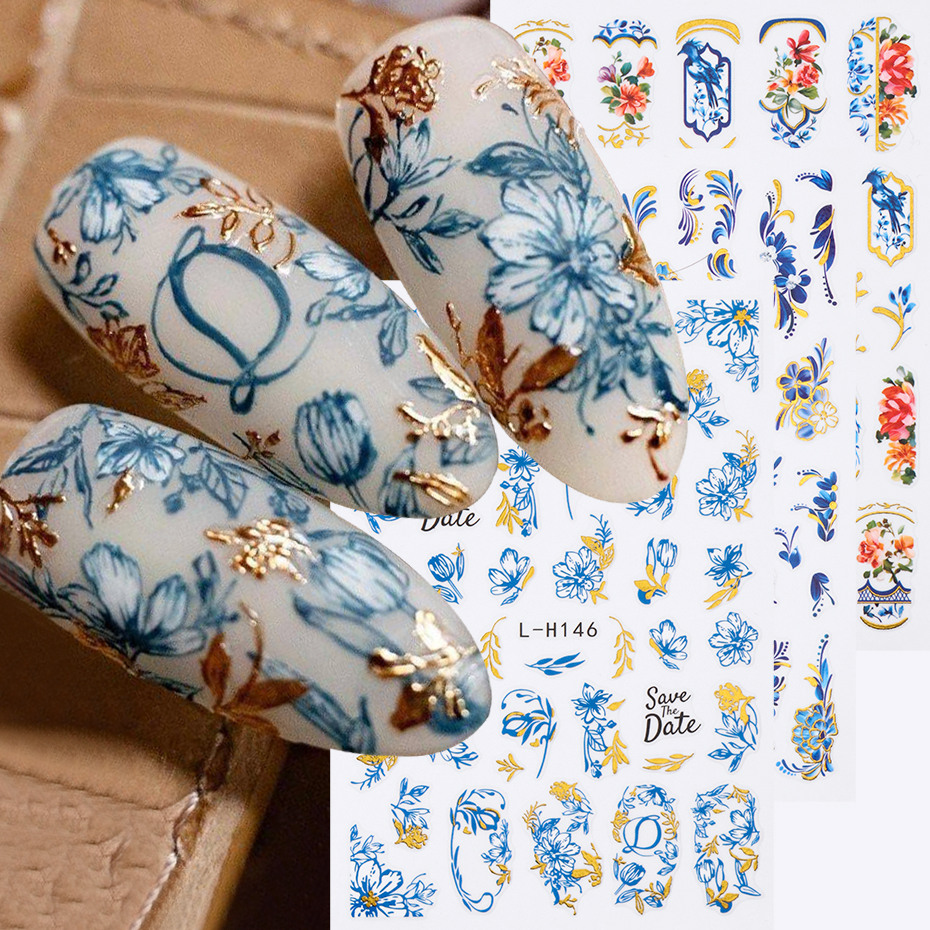 Nail Art Vintage - 2/3 pcs 3D Vintage Bronzing Blue
