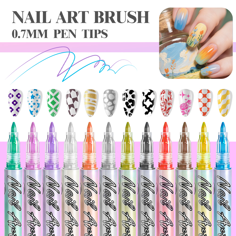 Nail Art One Stroke - 12-Color 0.7mm Nail Art Pens, with