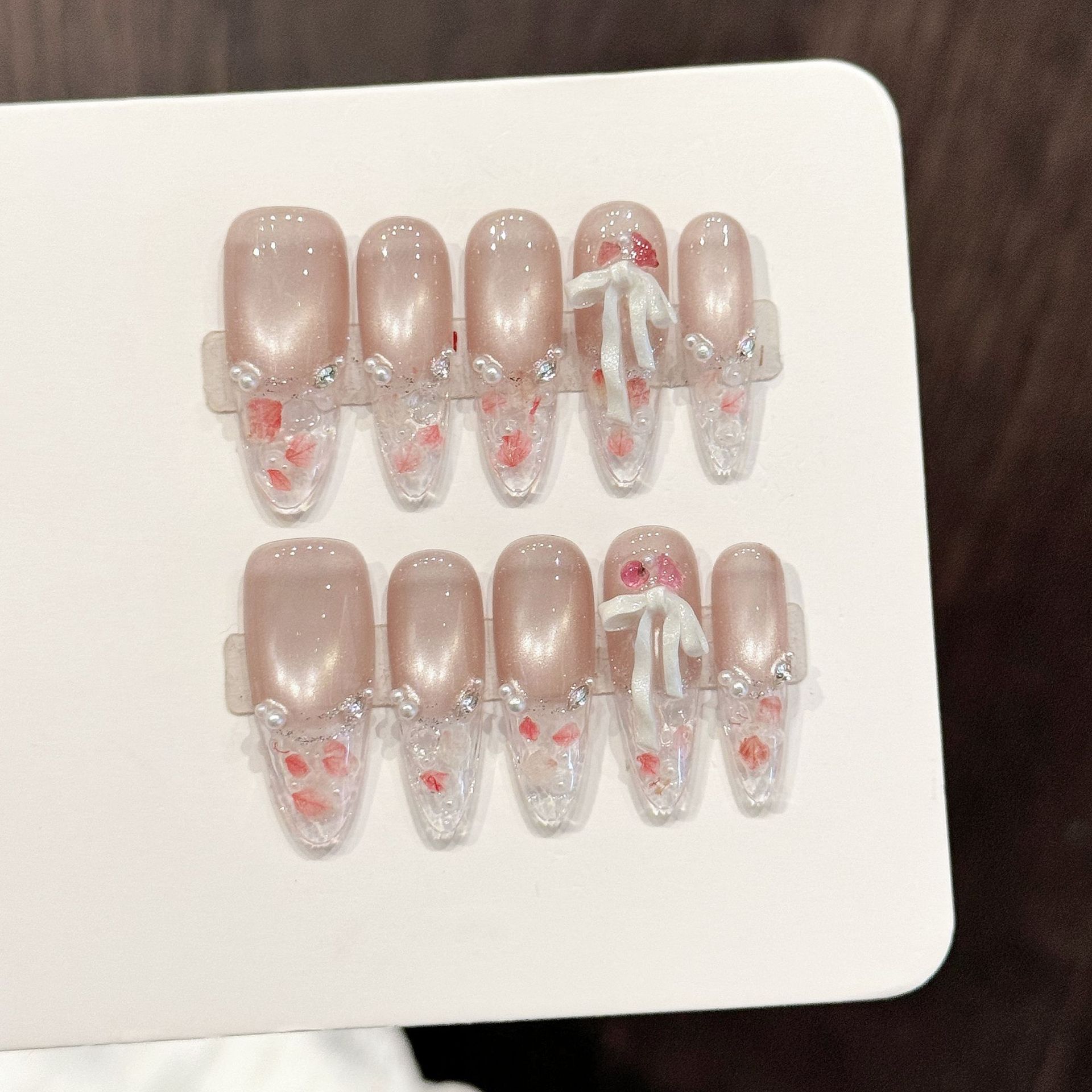 Nail Art Emerald - 10pcs Pure Hand Pressed Long Oval