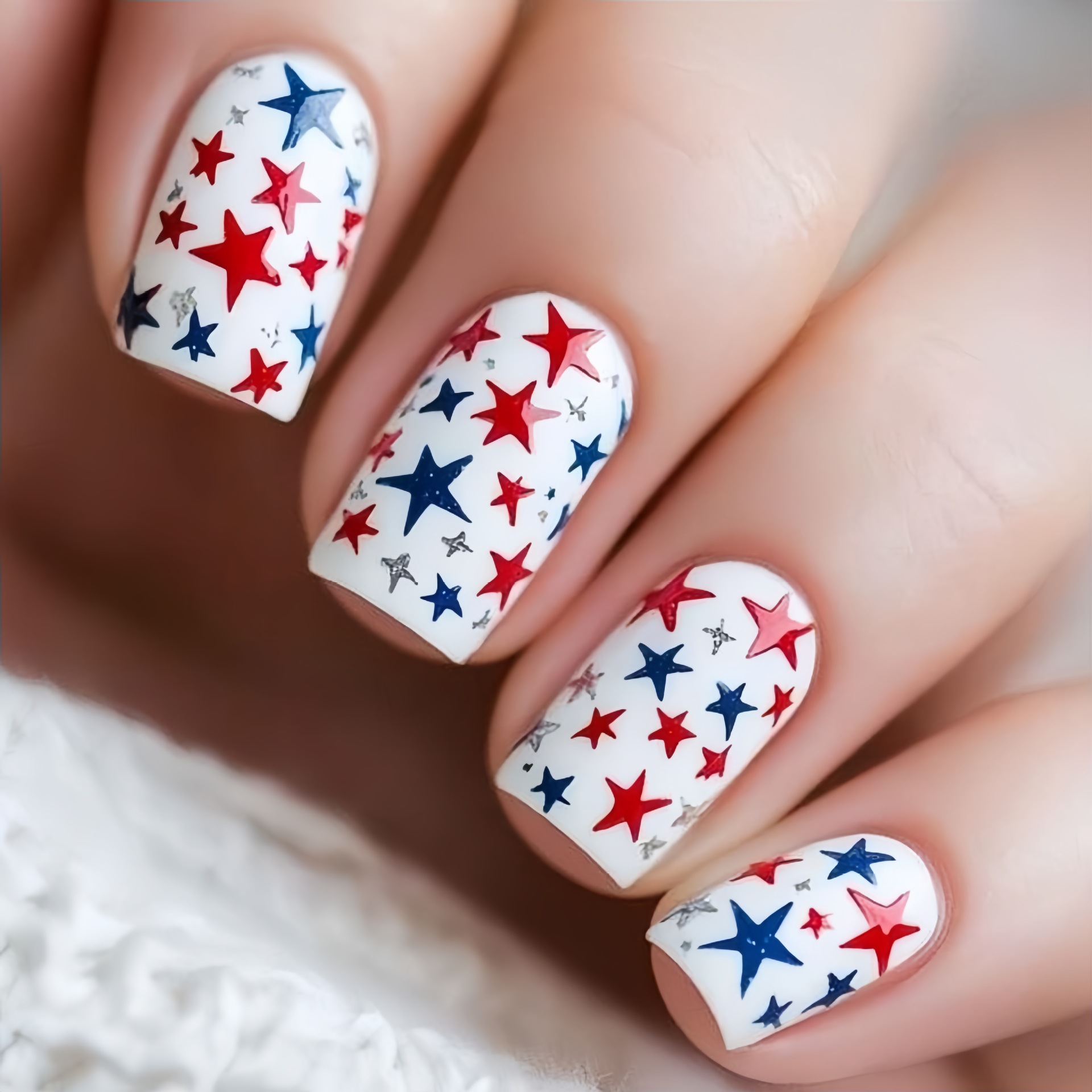Nail Art Red - 24Pcs Independence Day stars wear armor,