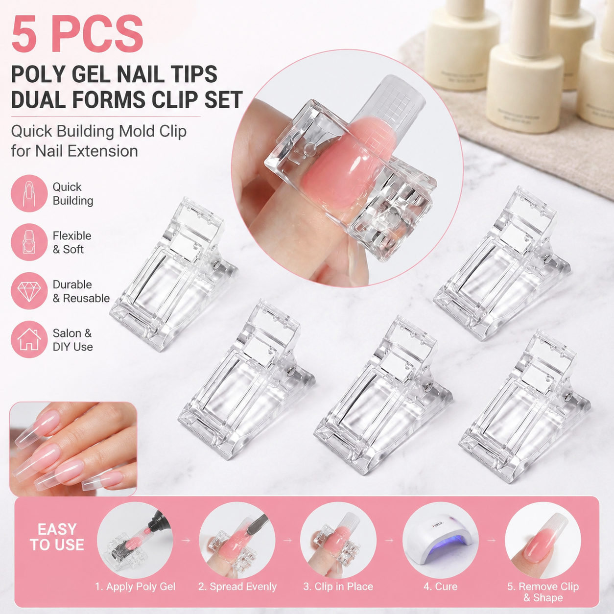 Nail Art Gel - 5 Pcs Flexible Soft Poly Gel
