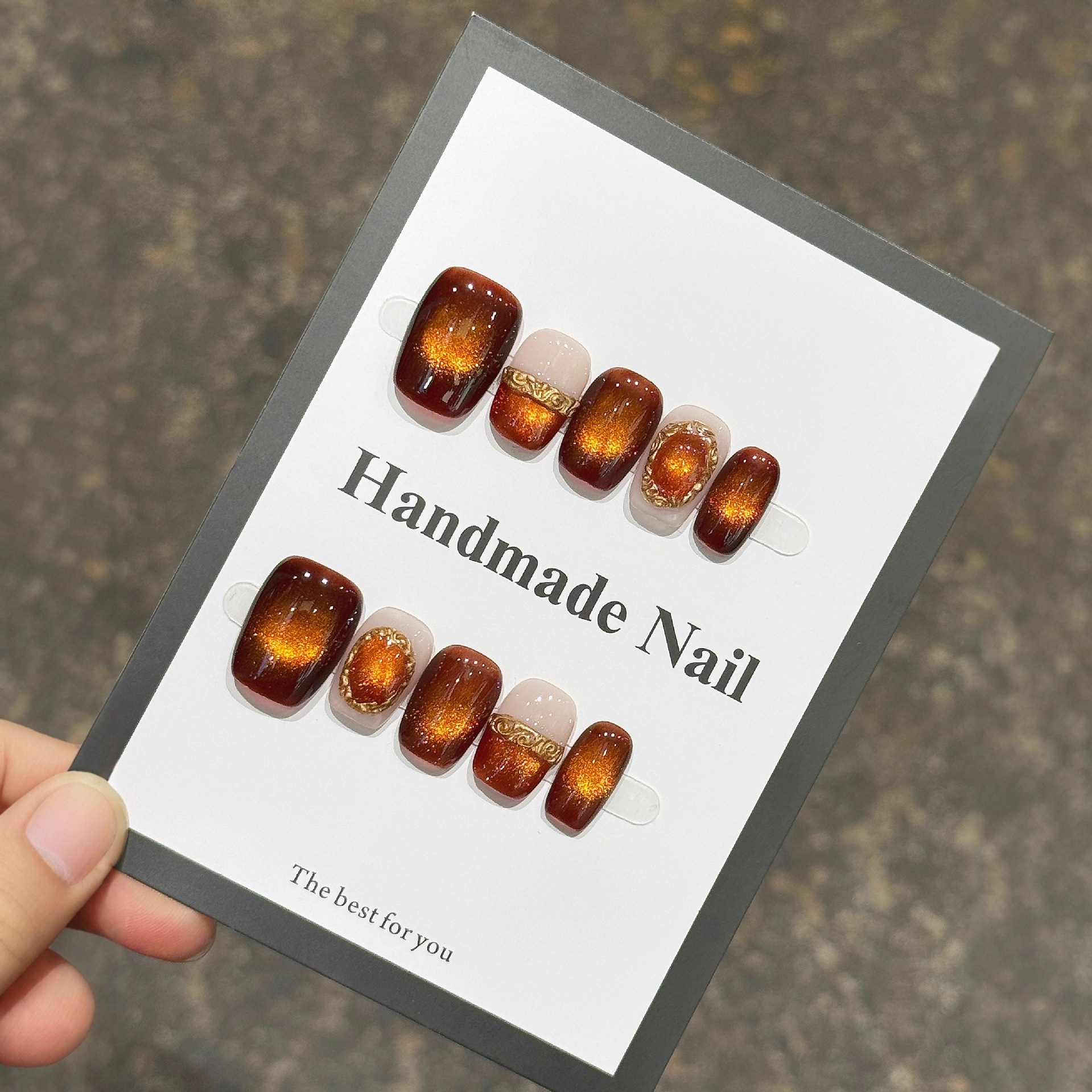 Nail Art Cat Eye Simple - 10Pcs New Caramel Color Short Ballet