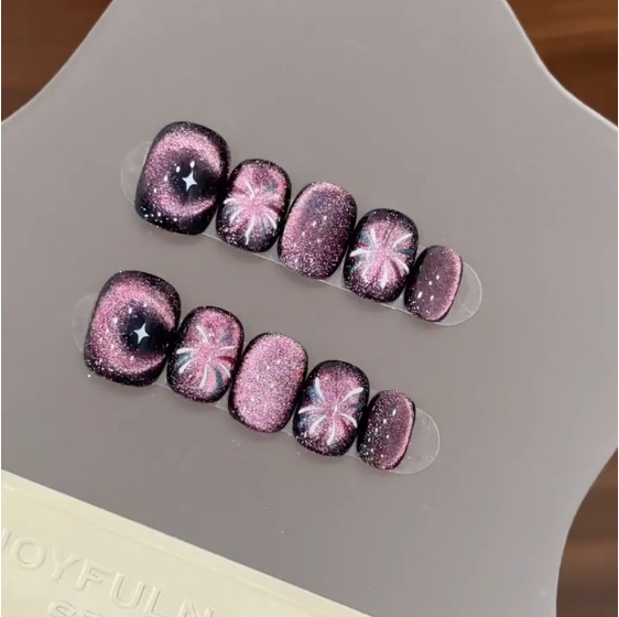 10Pcs Purple Short Round Head  - Nail Art Cat Eye Simple incelemesi ve fiyatı