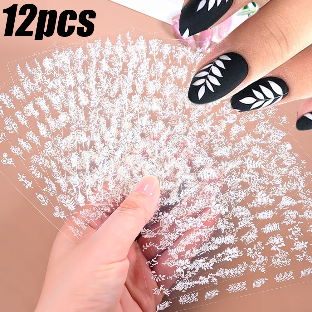 12pcs 3D Vintage White Leaves  - Nail Art Vintage incelemesi ve fiyatı