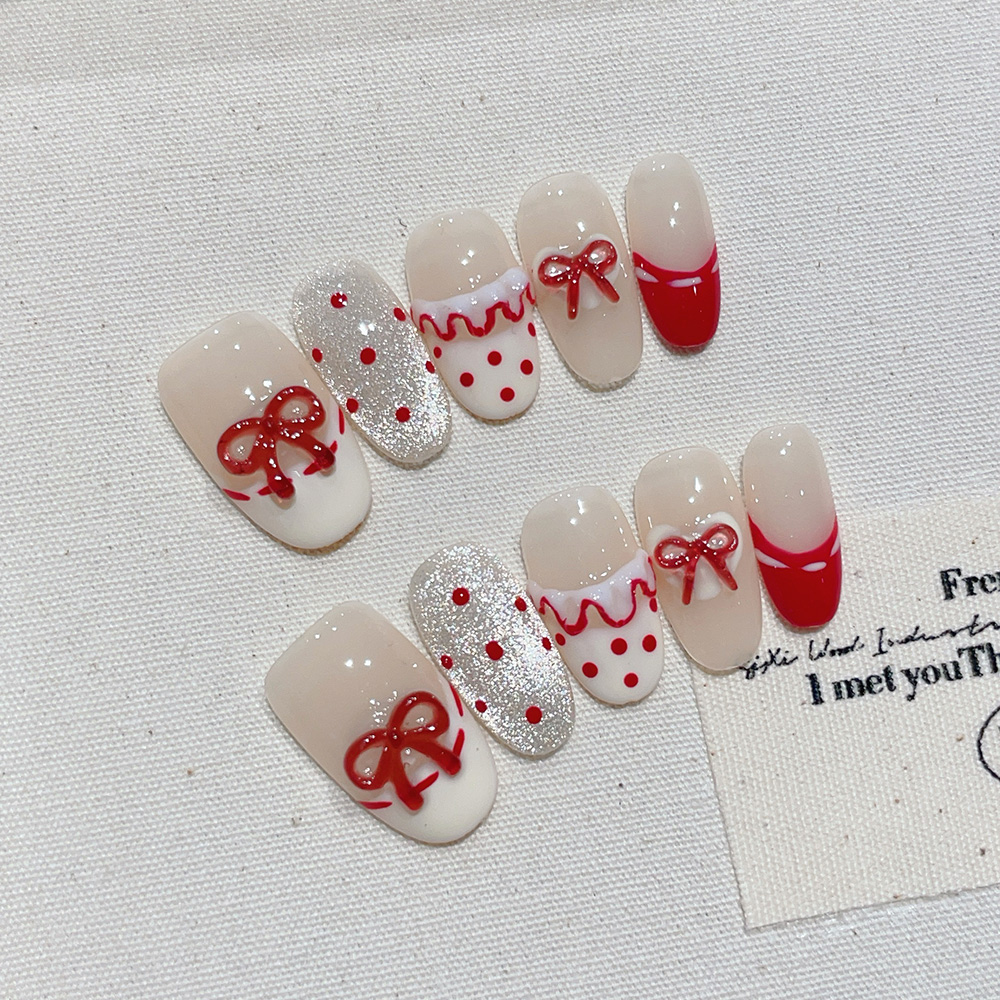 10pcs Short Oval Handmade Pres - Nail Art Red incelemesi ve fiyatı