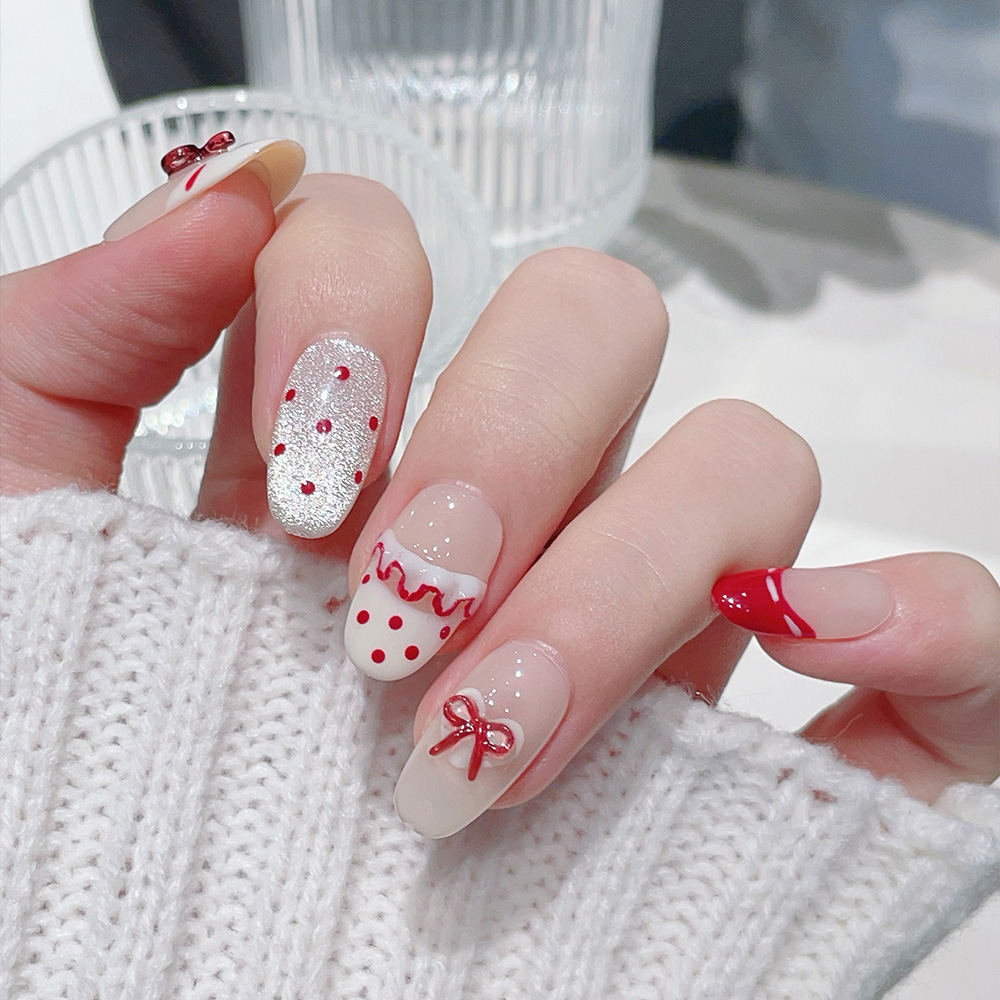 10pcs Short Oval Handmade Pres - Nail Art Red incelemesi ve fiyatı