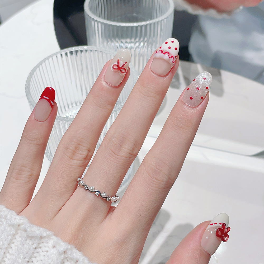 10pcs Short Oval Handmade Pres - Nail Art Red incelemesi ve fiyatı
