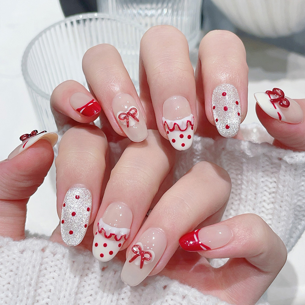 10pcs Short Oval Handmade Pres - Nail Art Red incelemesi ve fiyatı