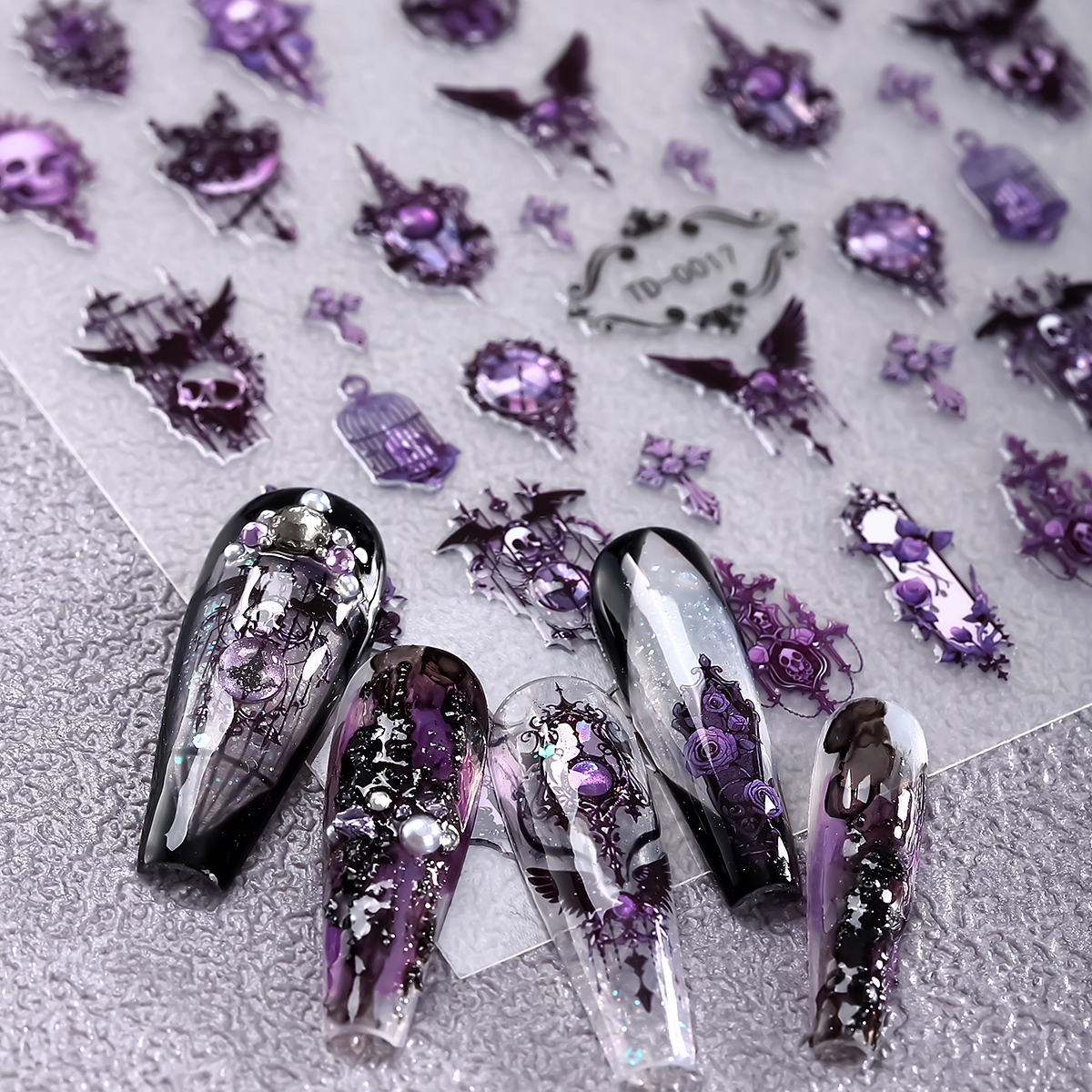 2pcs 5D Pink Purple Gothic Nai - Nail Art Vintage incelemesi ve fiyatı