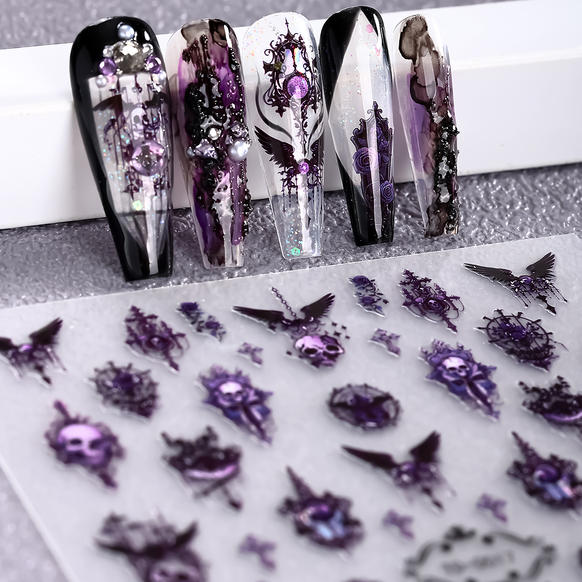 2pcs 5D Pink Purple Gothic Nai - Nail Art Vintage incelemesi ve fiyatı