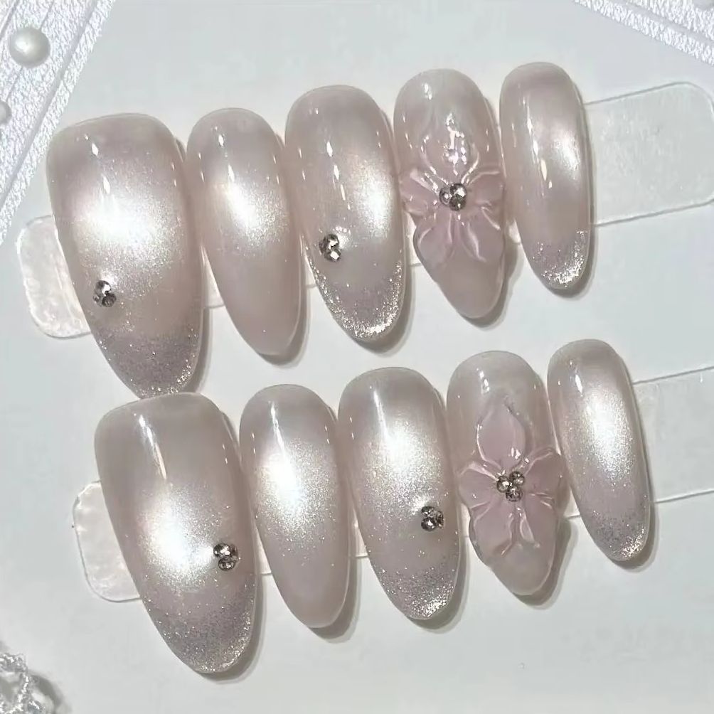 10Pcs Pink Sweet French Almond - Nail Art Cat Eye Simple incelemesi ve fiyatı