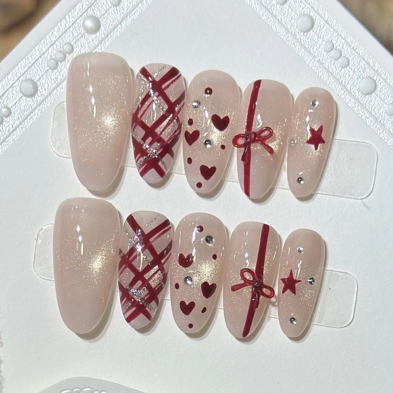 10Pcs Pink Sweet French Almond - Nail Art Cat Eye Simple incelemesi ve fiyatı