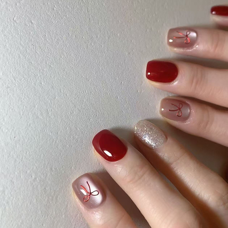 24Pcs Red Bow Cat-eye Stick-on - Nail Art Cat Eye Simple incelemesi ve fiyatı