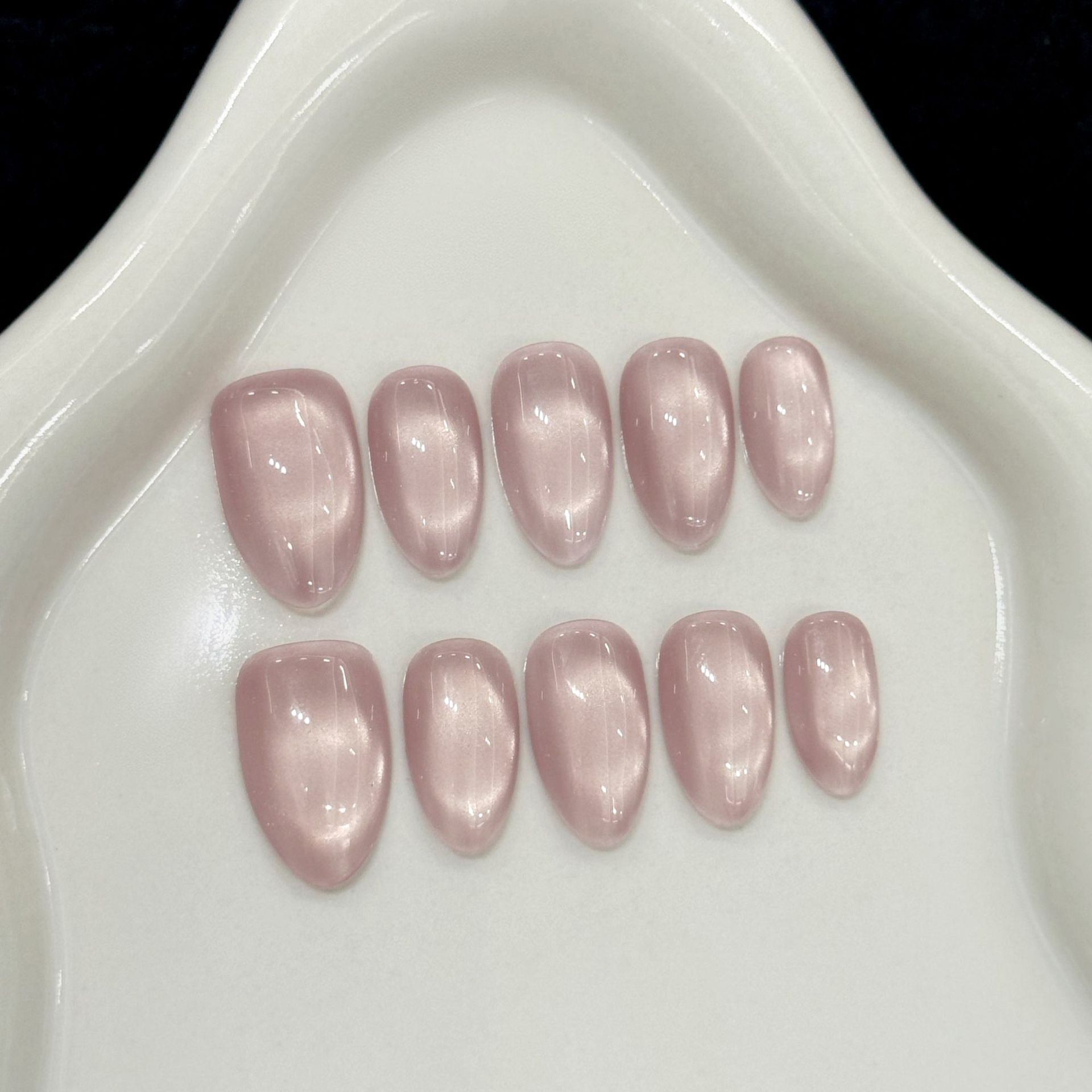 10Pcs Nude Color Almond Shiny  - Nail Art Cat Eye Simple incelemesi ve fiyatı