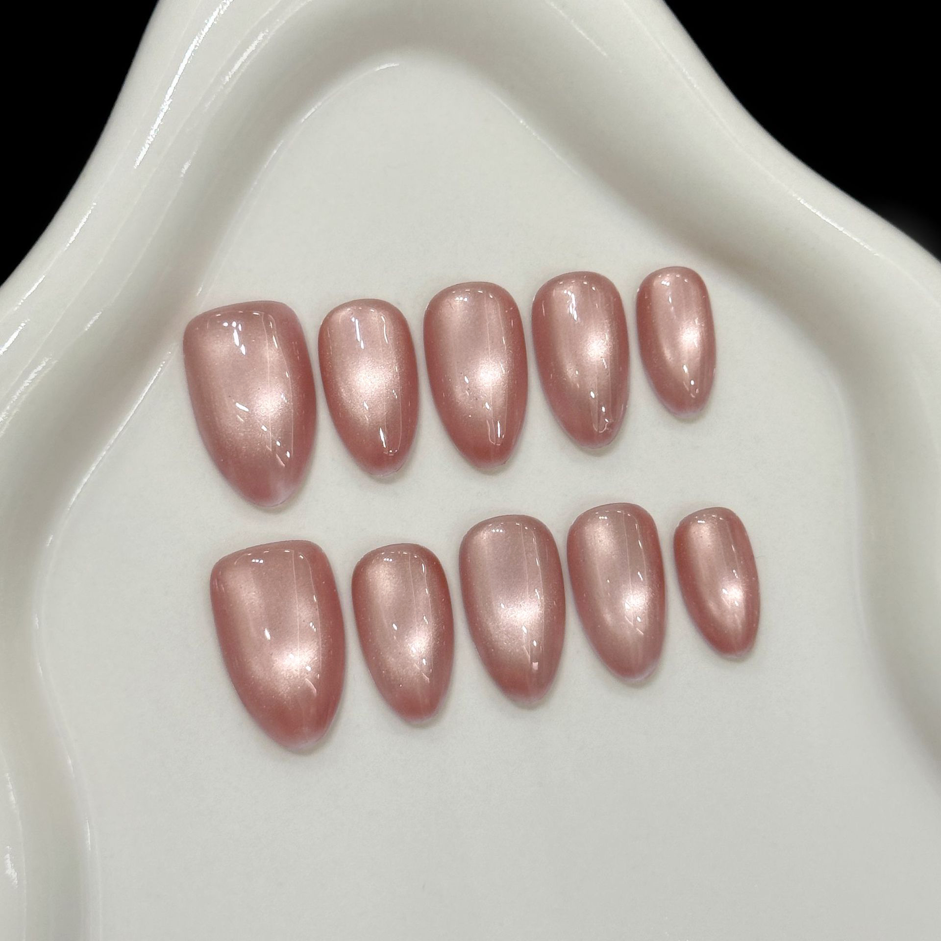 10Pcs Nude Color Almond Shiny  - Nail Art Cat Eye Simple incelemesi ve fiyatı