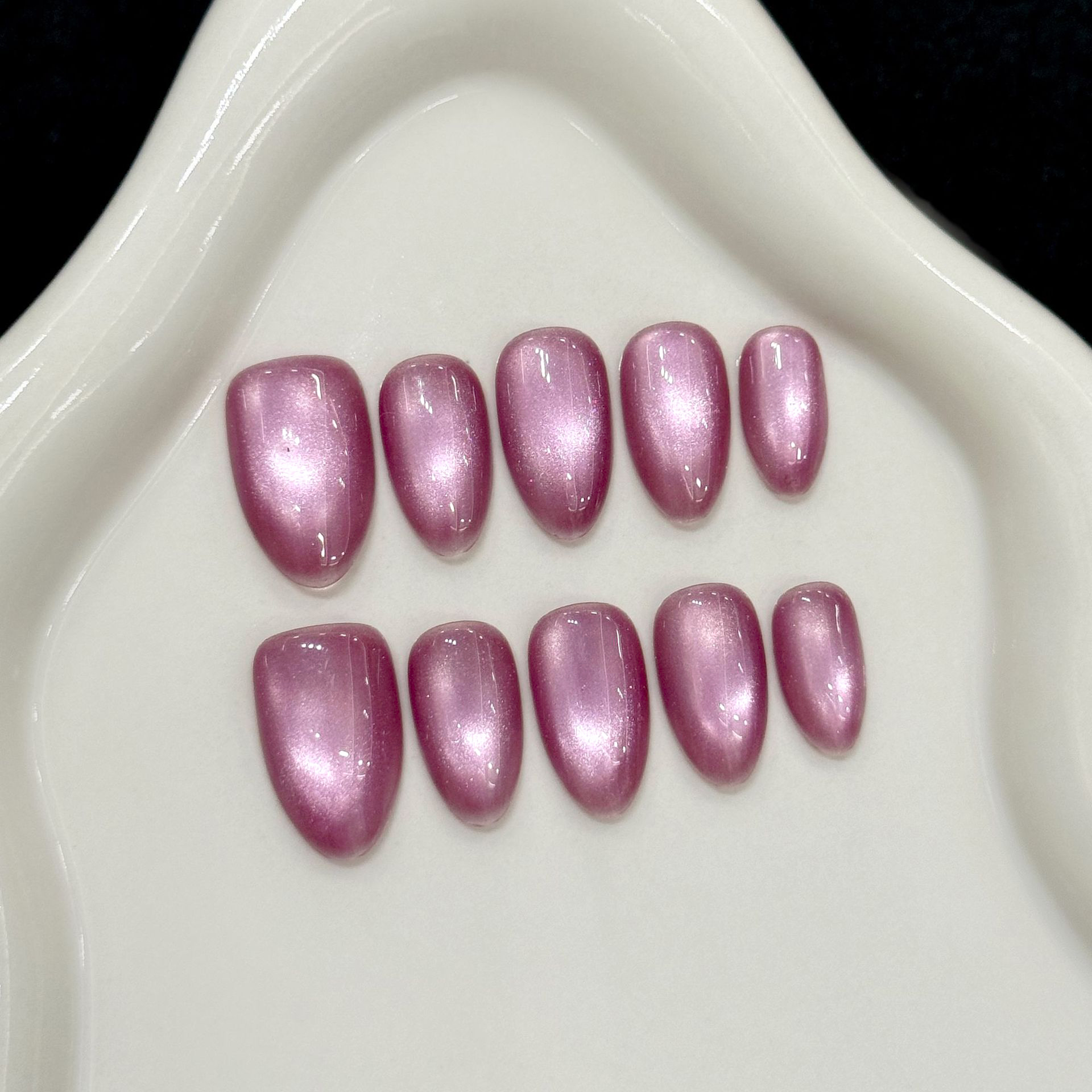 10Pcs Nude Color Almond Shiny  - Nail Art Cat Eye Simple incelemesi ve fiyatı