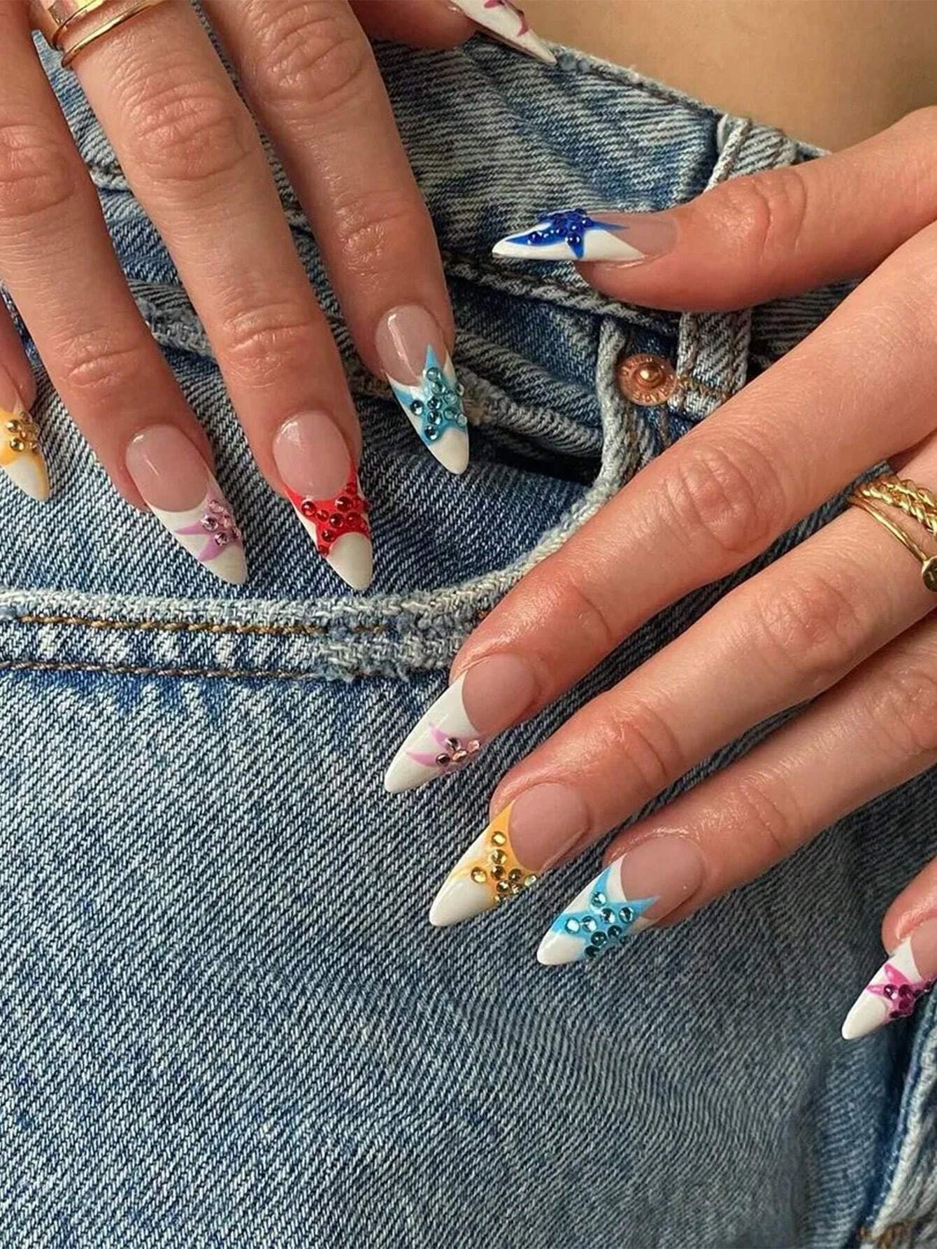 1 Set/10Pcs Colorful French St - Nail Art Vintage incelemesi ve fiyatı