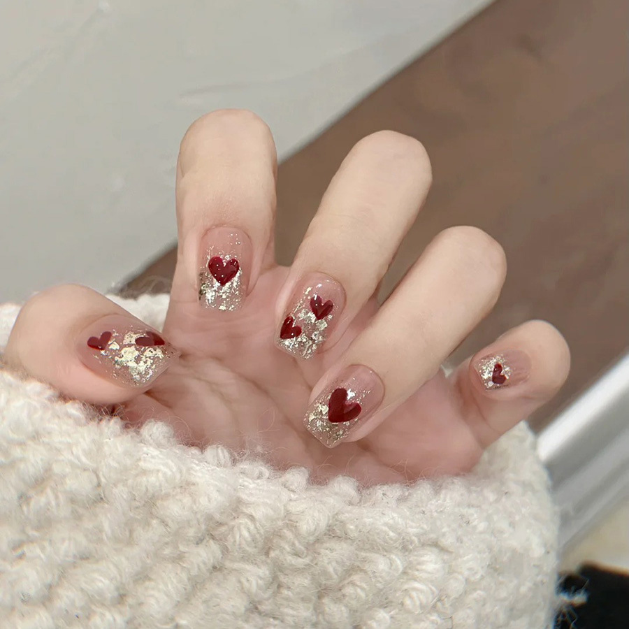 24pcs/set Short Square fake na - Nail Art Red incelemesi ve fiyatı