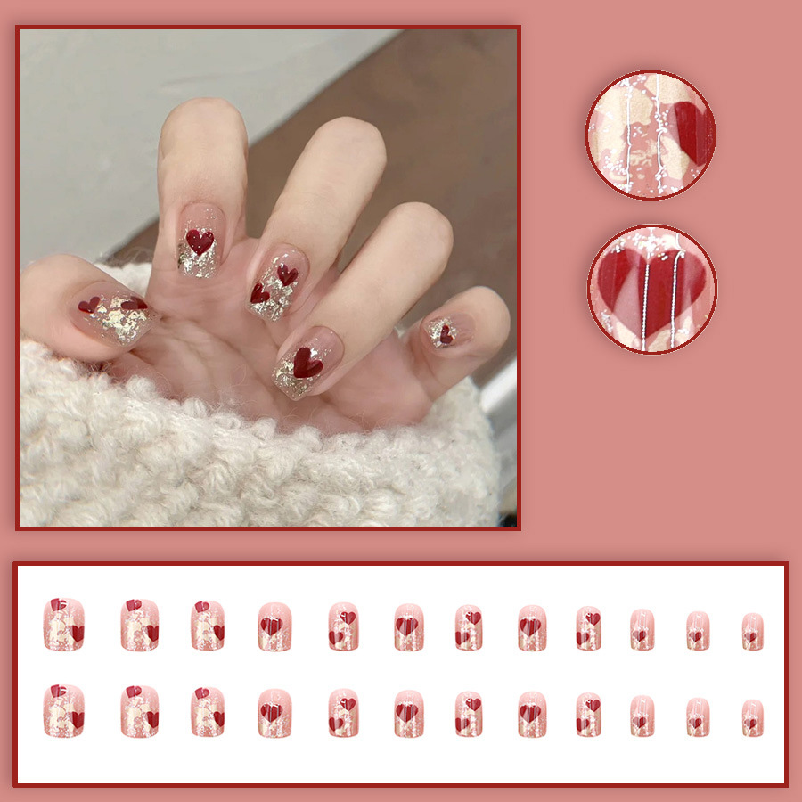 24pcs/set Short Square fake na - Nail Art Red incelemesi ve fiyatı