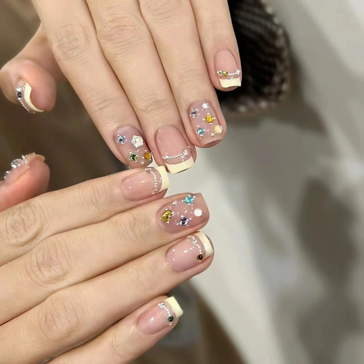 10Pcs Short Square French Hand - Nail Art Cat Eye Simple incelemesi ve fiyatı
