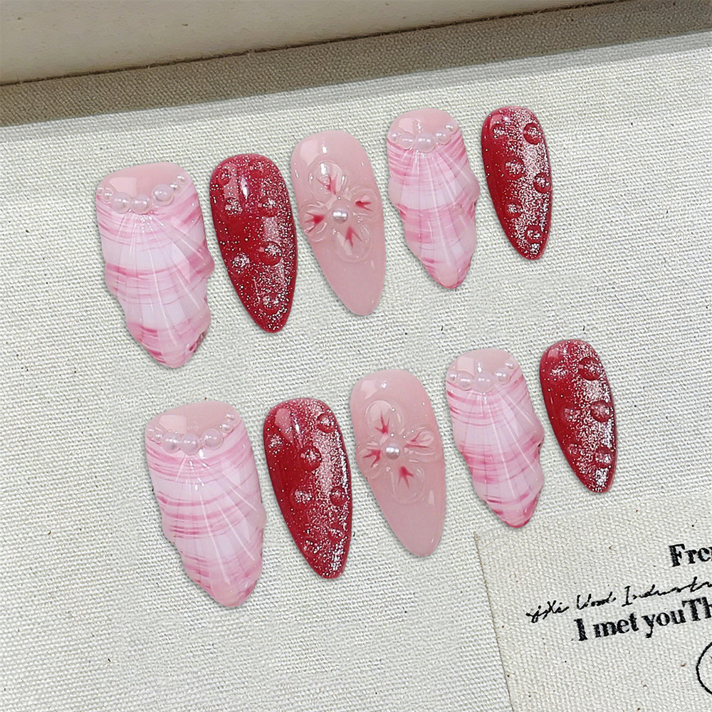 10pcs Medium Almond Handmade P - Nail Art Red incelemesi ve fiyatı