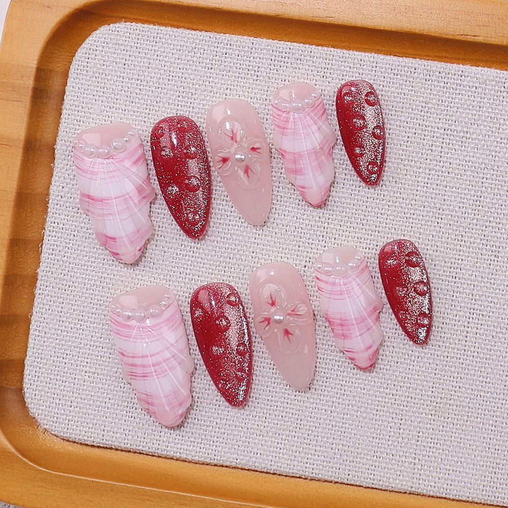 10pcs Medium Almond Handmade P - Nail Art Red incelemesi ve fiyatı