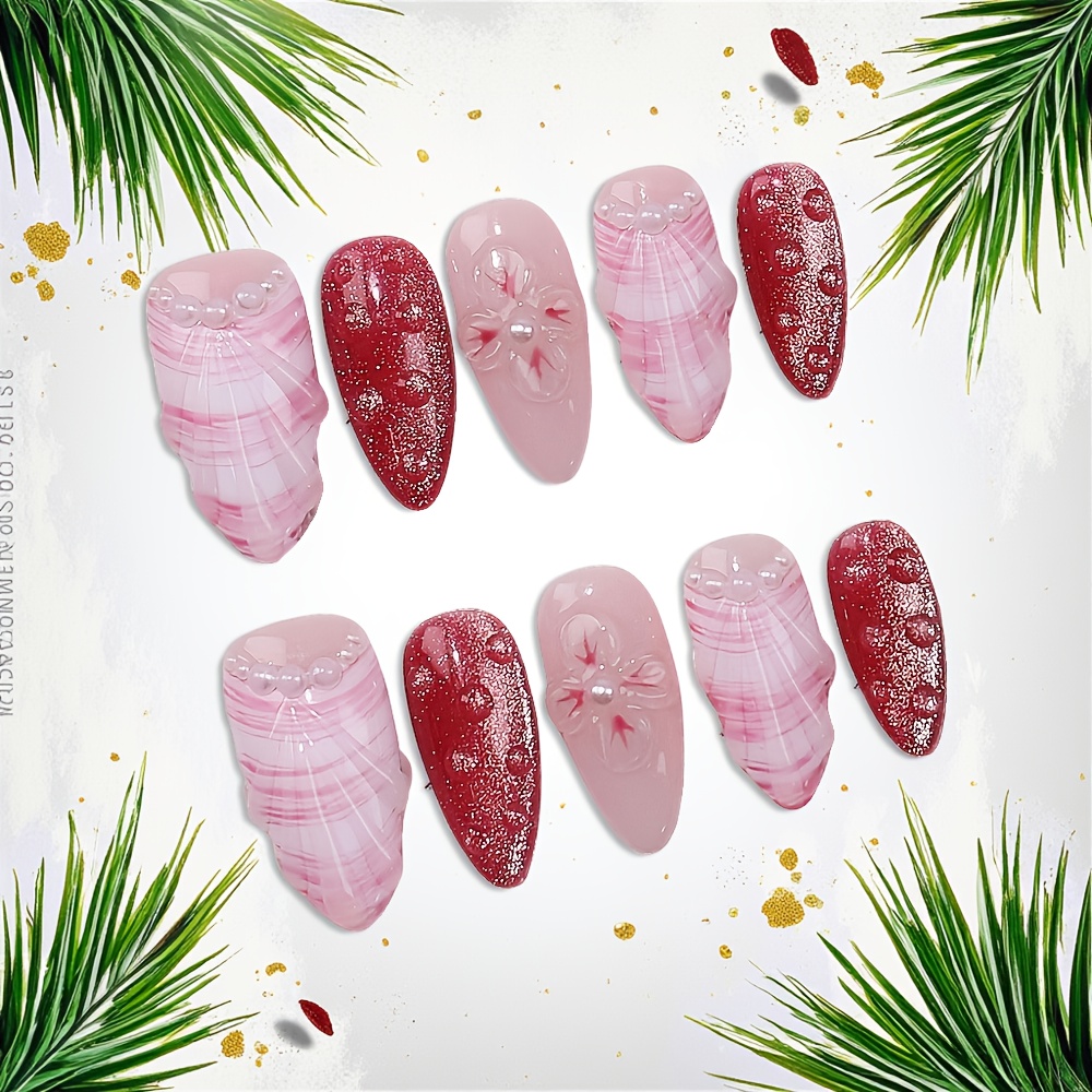 10pcs Medium Almond Handmade P - Nail Art Red incelemesi ve fiyatı