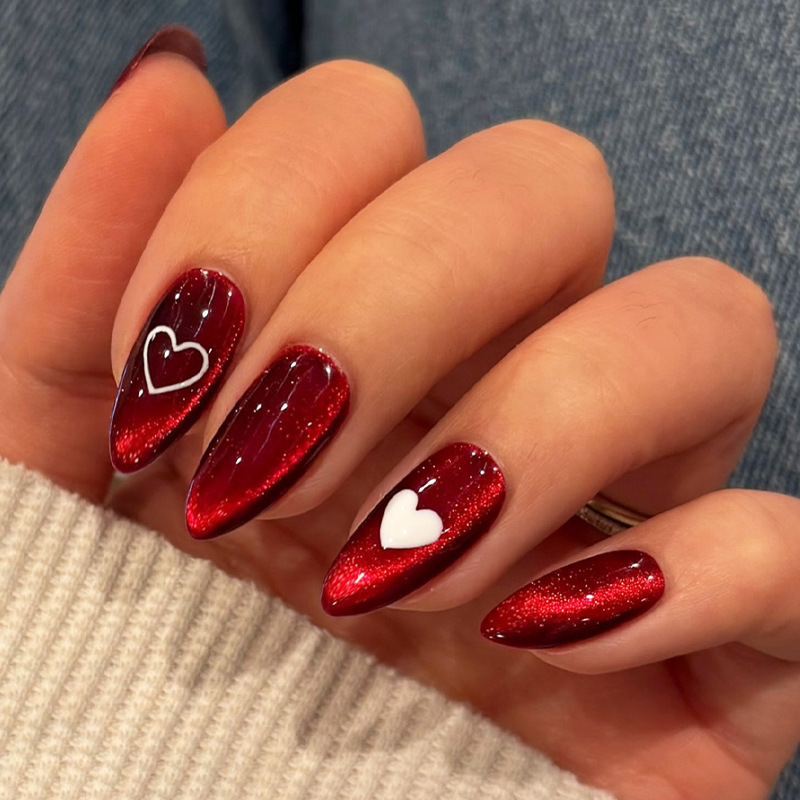 24PCS Simple Red Cat Eye Almon - Nail Art Cat Eye Simple incelemesi ve fiyatı