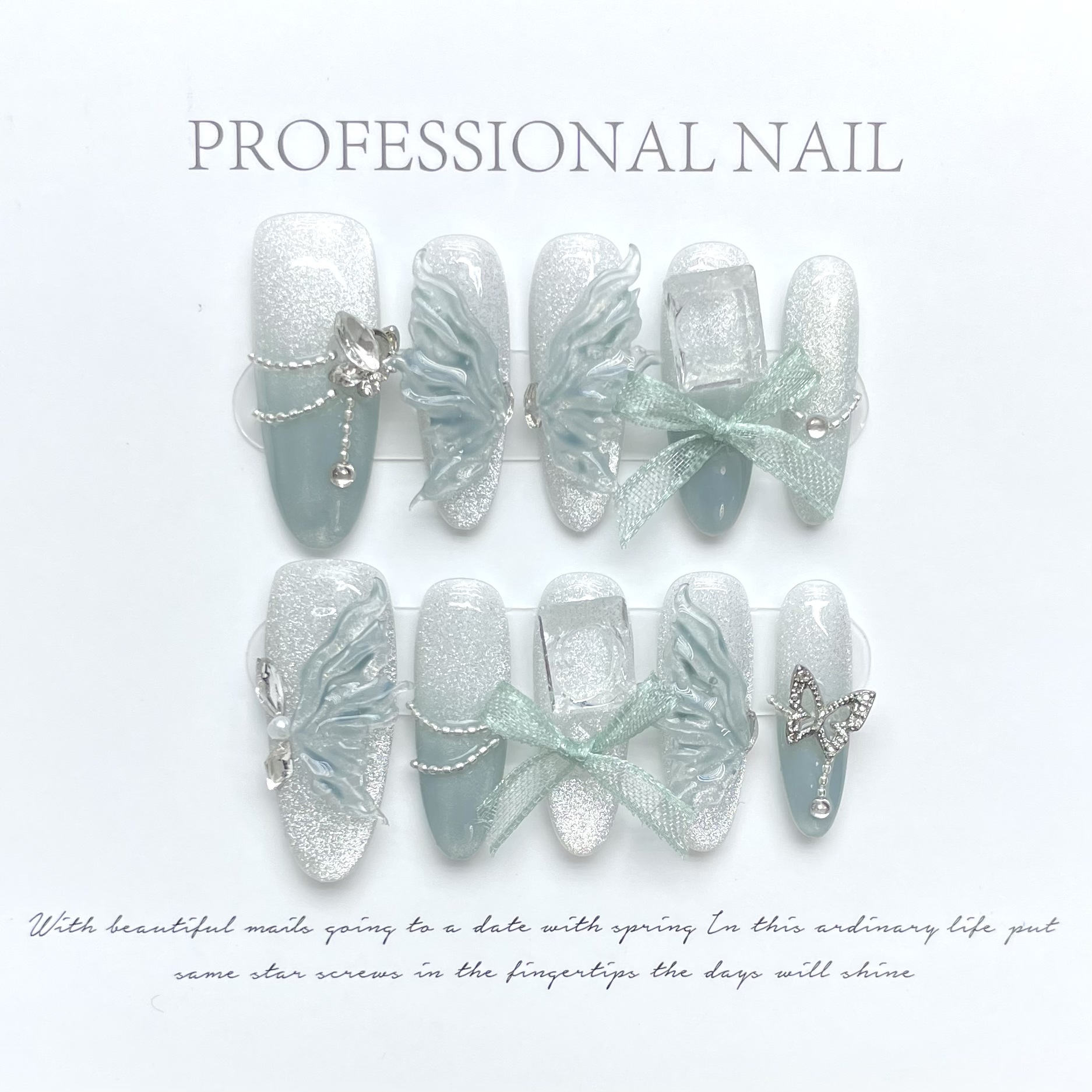 10pcs Pure Hand Pressed Long O - Nail Art Emerald incelemesi ve fiyatı