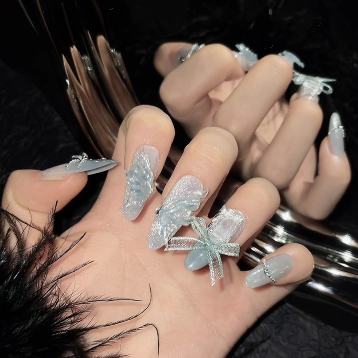 10pcs Pure Hand Pressed Long O - Nail Art Emerald incelemesi ve fiyatı