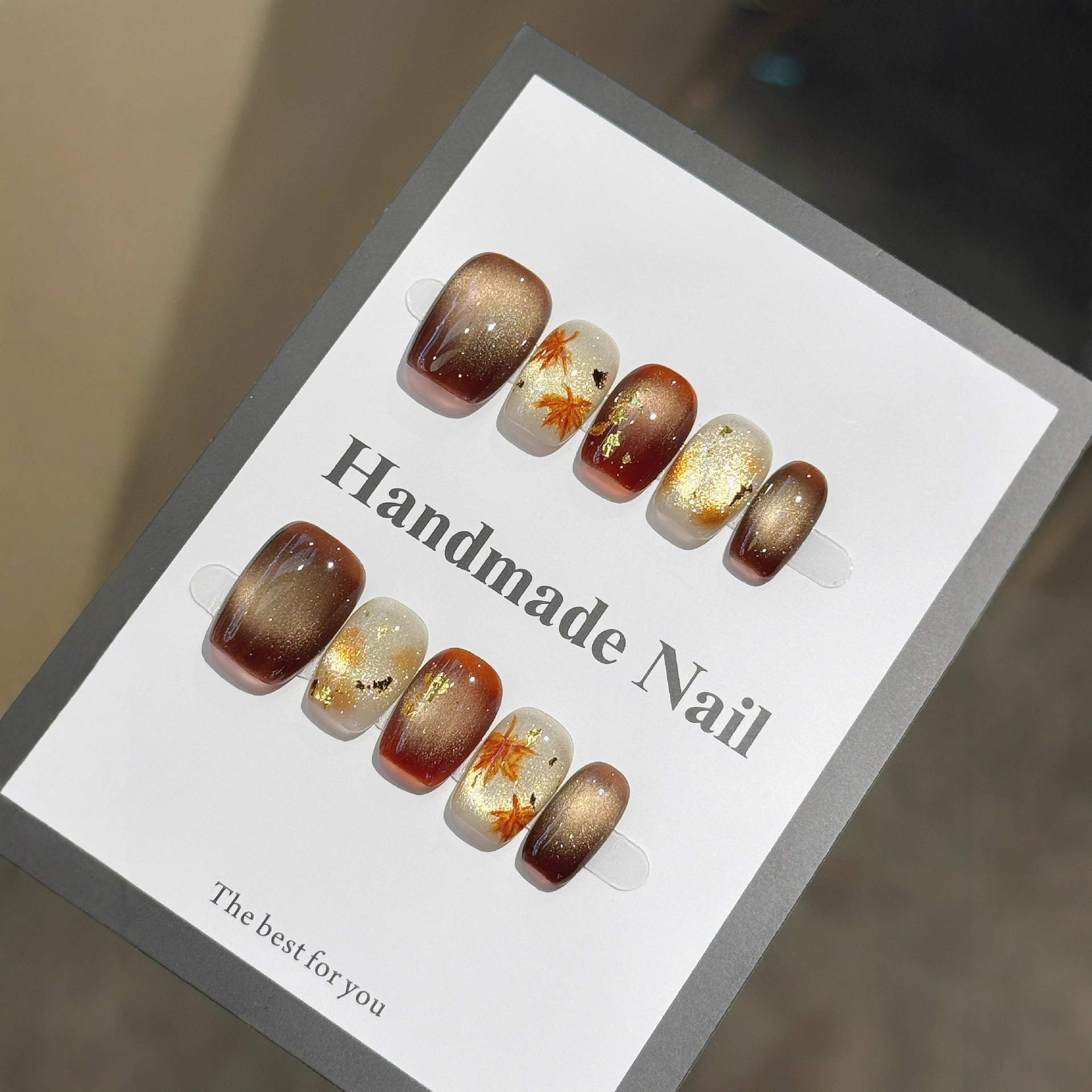 10Pcs New Caramel Color Short  - Nail Art Cat Eye Simple incelemesi ve fiyatı