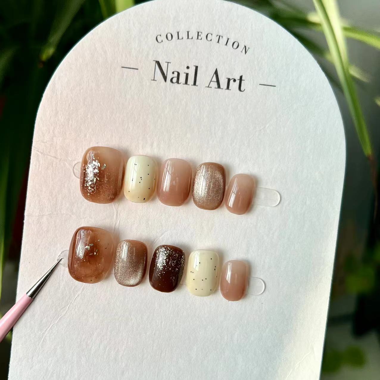 10Pcs New Caramel Color Short  - Nail Art Cat Eye Simple incelemesi ve fiyatı