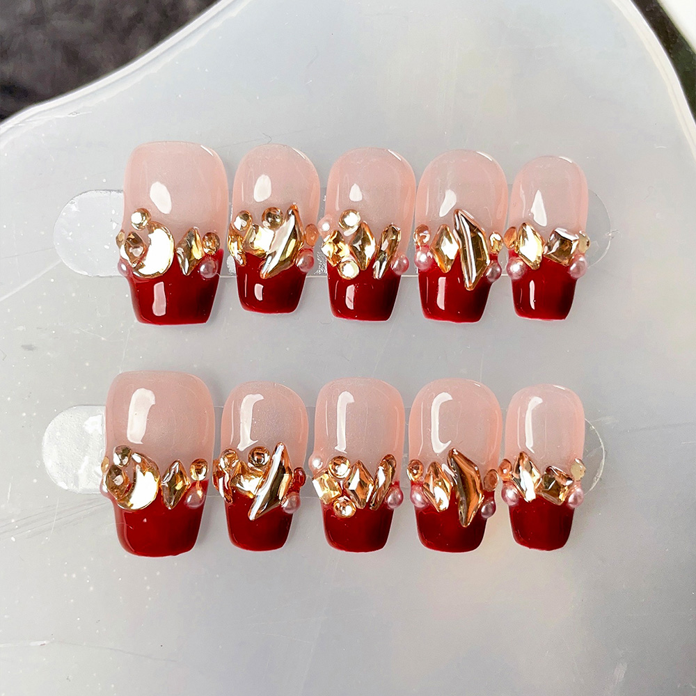 10pcs Short Trapezoid Handmade - Nail Art Red incelemesi ve fiyatı