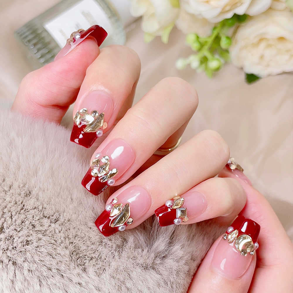 10pcs Short Trapezoid Handmade - Nail Art Red incelemesi ve fiyatı