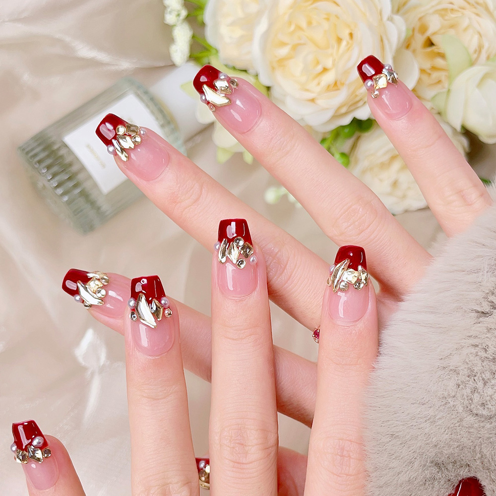 10pcs Short Trapezoid Handmade - Nail Art Red incelemesi ve fiyatı