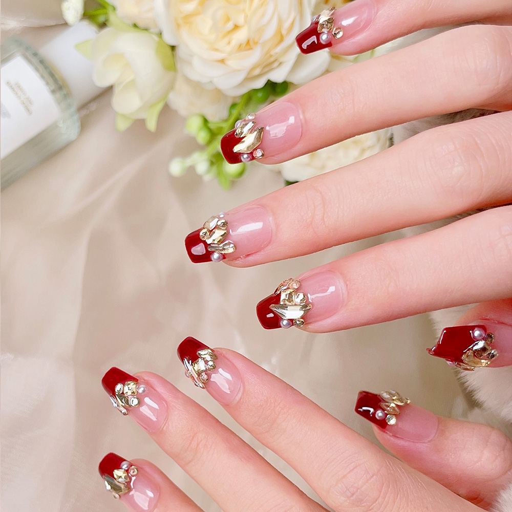 10pcs Short Trapezoid Handmade - Nail Art Red incelemesi ve fiyatı