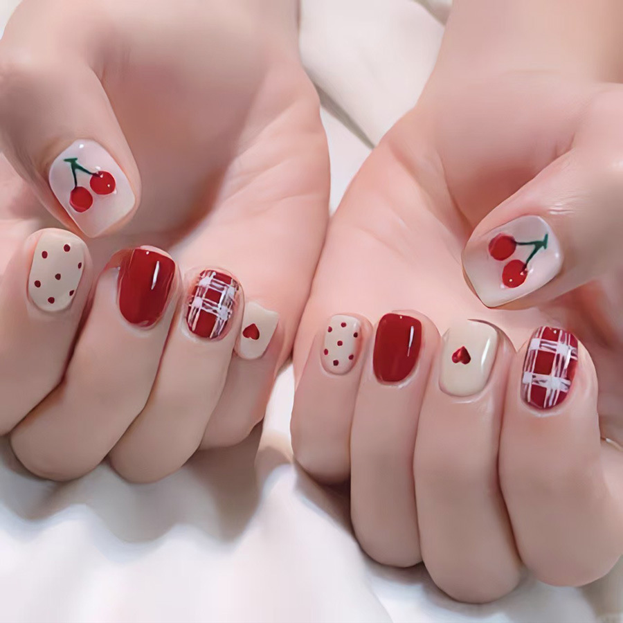 Short Square fake nails for wo - Nail Art Red incelemesi ve fiyatı