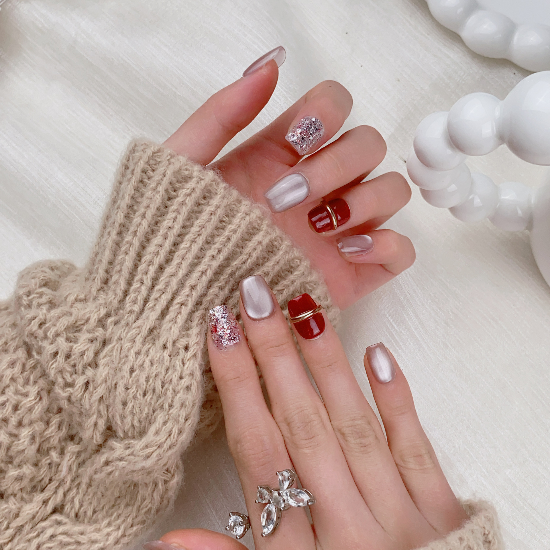 10PCS Light Luxury Short Squar - Nail Art Cat Eye Simple incelemesi ve fiyatı