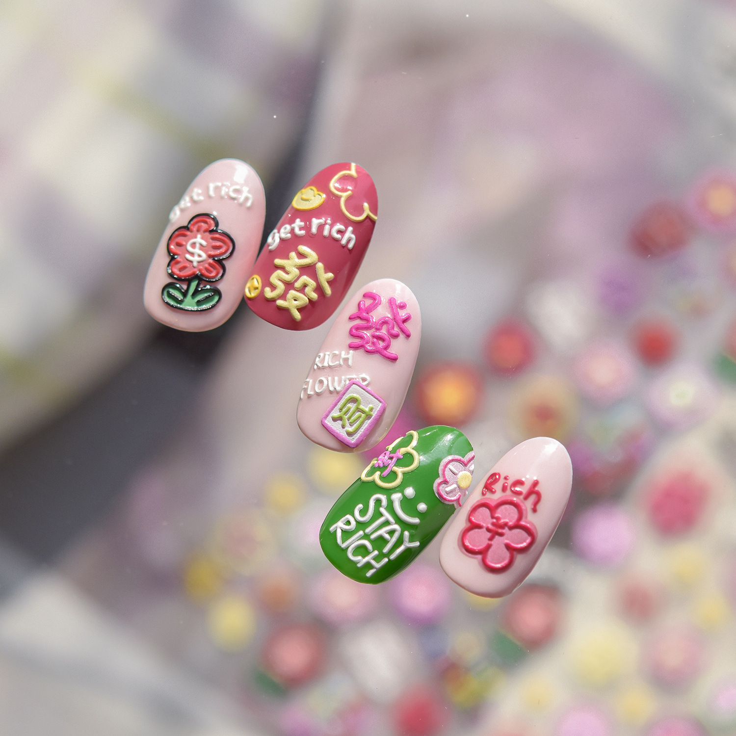 Blessing Word Get Rich Red Flo - Nail Art One Stroke incelemesi ve fiyatı