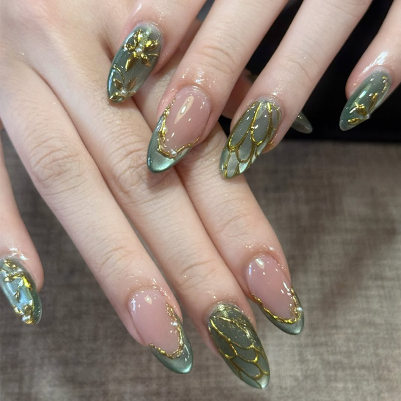 24pcs Simple French Almond Pre - Nail Art Cat Eye Simple incelemesi ve fiyatı