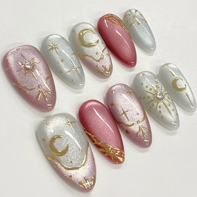 24pcs Simple French Almond Pre - Nail Art Cat Eye Simple incelemesi ve fiyatı