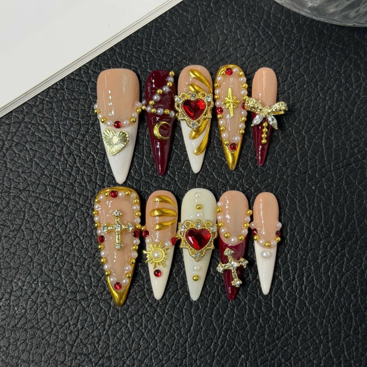 10Pcs Long Stiletto Wine Red H - Nail Art Red incelemesi ve fiyatı