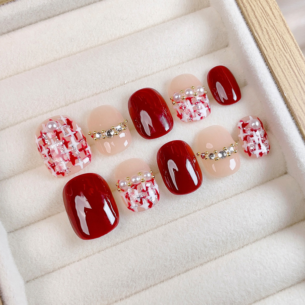 10pcs Short Square Round Handm - Nail Art Red incelemesi ve fiyatı