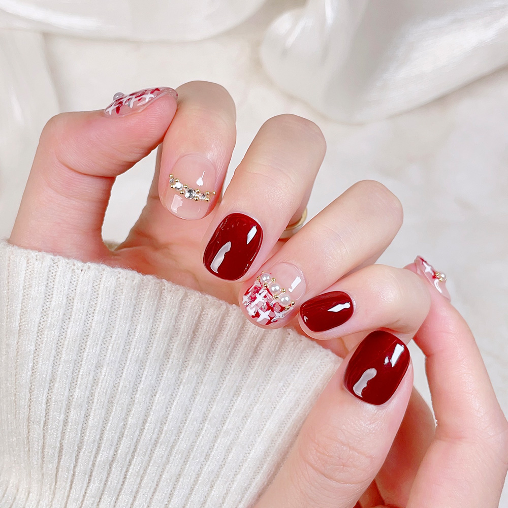 10pcs Short Square Round Handm - Nail Art Red incelemesi ve fiyatı