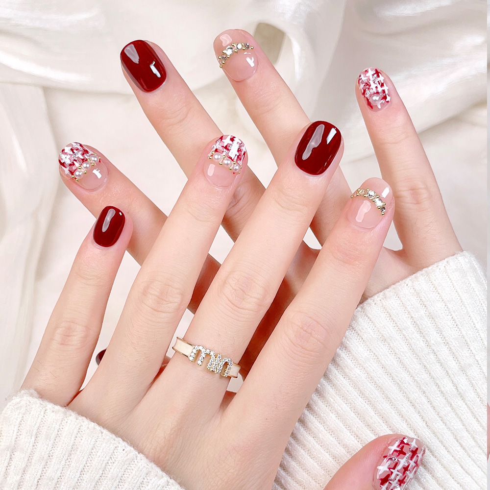 10pcs Short Square Round Handm - Nail Art Red incelemesi ve fiyatı