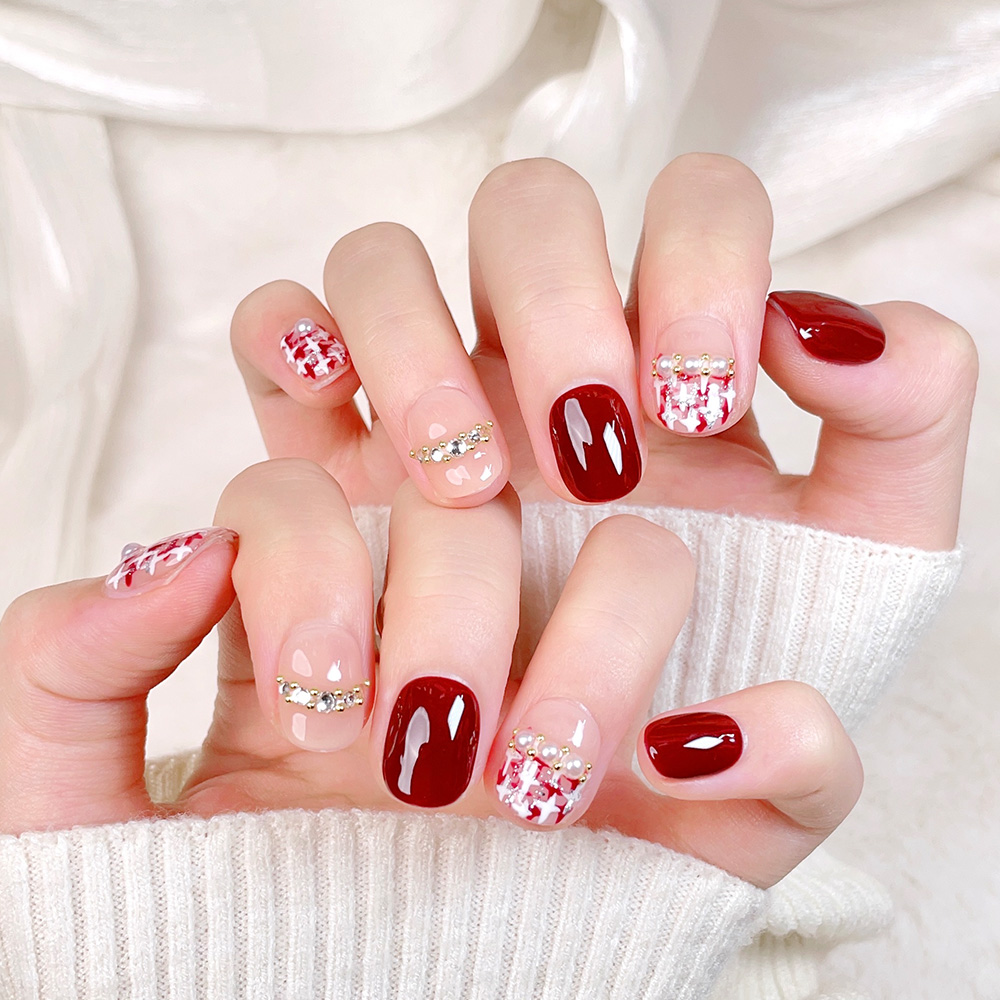 10pcs Short Square Round Handm - Nail Art Red incelemesi ve fiyatı